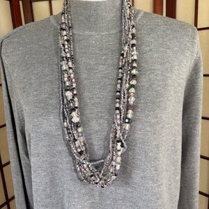 Chic Multi-Strand Beaded Necklace in Gray and Silver